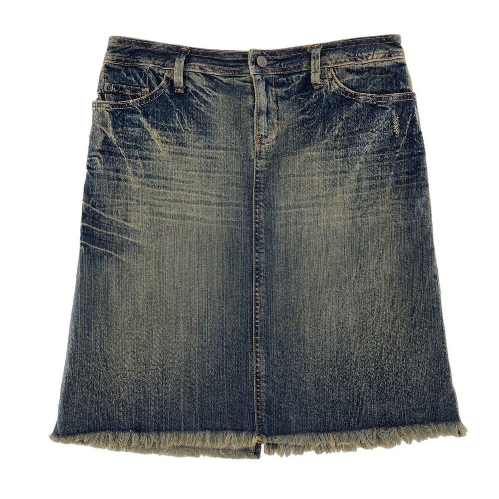 575 Denim Womens 30 Distressed Boho Frayed Hem Denim Jean Straight Skirt